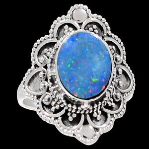 Bali Design - Australian Fire Opal 925 Sterling Silver Ring Jewelry s.6 RR196408